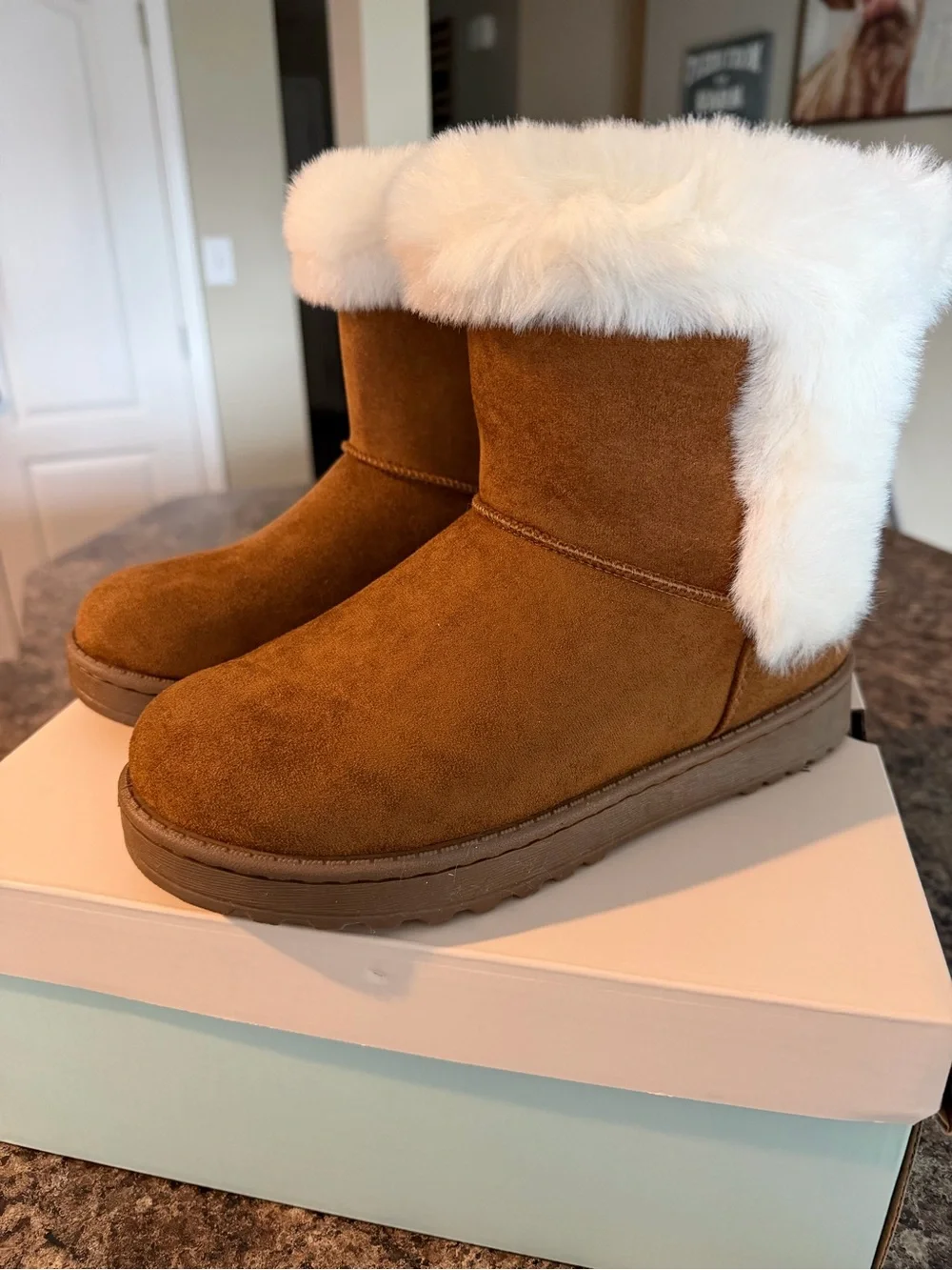 Kohl's Chestnut Kids' Paulina Boot with Cream Sherpa Cuff